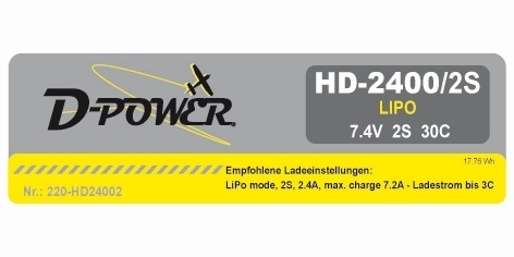 D-Power HD-2400 2S Lipo (7,4V) 30C XT-60