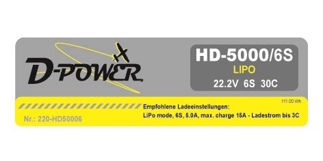 D-Power HD-5000 6S Lipo (22,2V) 30C XT-60
