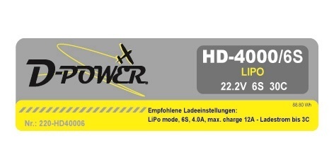 D-Power HD-4000 6S Lipo (22,2V) 30C XT-60