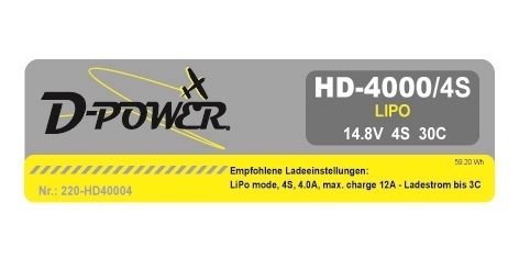 D-Power HD-4000 4S Lipo (14,8V) 30C XT-60