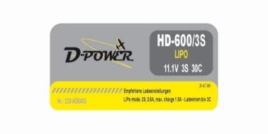 D-Power HD-600 2S Lipo (7,4V)